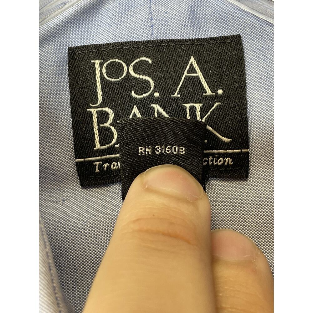 Jos A Bank Shirt Mens 15.5 34 Blue Traveler Tailored Fit Dress Long Sleeve - Picture 7 of 10